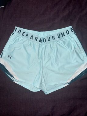 Under Armour Pale Blue FlyBy 2.0 Women's Athletic Shorts with Logo Waistband